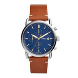 FOSSIL THE COMMUTER CHRONOGRAPH SILVER STAINLESS STEEL FS5401 BROWN LEATHER STRAP MEN'S WATCH - H2 Hub Watches