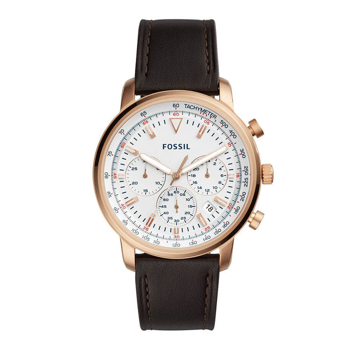 FOSSIL GOODWIN CHRONOGRAPH ROSE GOLD STAINLESS STEEL FS5415 BROWN LEATHER STRAP MEN'S WATCH - H2 Hub Watches