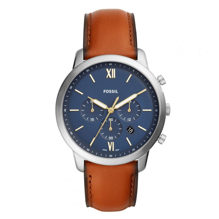 FOSSIL NEUTRA CHRONOGRAPH SILVER STAINLESS STEEL FS5453 BROWN LEATHER STRAP MEN'S WATCH - H2 Hub Watches