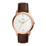 FOSSIL THE MINIMALIST ANALOG QUARTZ ROSE GOLD STAINLESS STEEL FS5463 BROWN LEATHER STRAP MEN'S WATCH - H2 Hub Watches