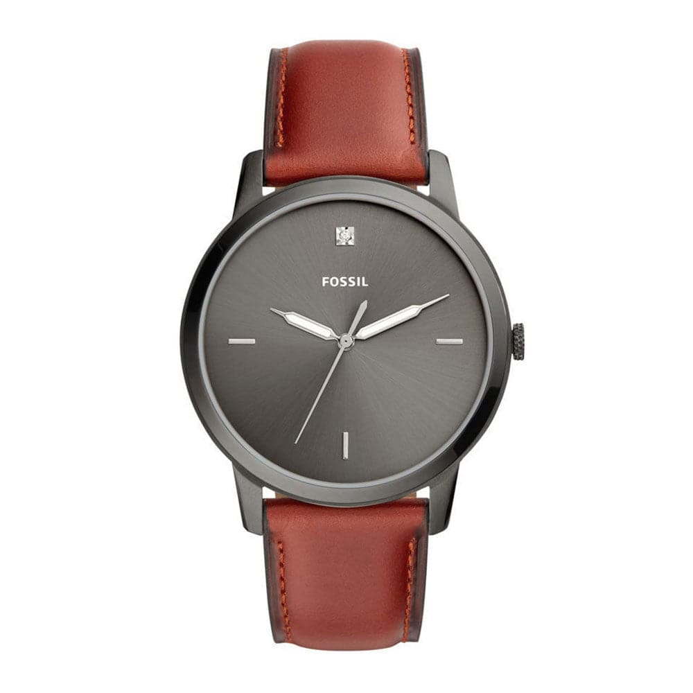 FOSSIL THE MINIMALIST ANALOG QUARTZ BLACK STAINLESS STEEL FS5479 BROWN LEATHER STRAP MEN'S WATCH - H2 Hub Watches