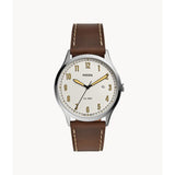 FOSSIL THREE HAND DATE SILVER ROUND BROWN LEATHER  MEN'S WATCH FS5589