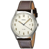 FOSSIL THREE HAND DATE SILVER ROUND BROWN LEATHER  MEN'S WATCH FS5589