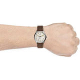 FOSSIL THREE HAND DATE SILVER ROUND BROWN LEATHER  MEN'S WATCH FS5589