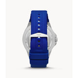 FOSSIL FS5700 BLUE THREE HAND DATE SILVER ROUND SILICONE STRAP MEN'S WATCH