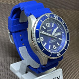 FOSSIL FS5700 BLUE THREE HAND DATE SILVER ROUND SILICONE STRAP MEN'S WATCH