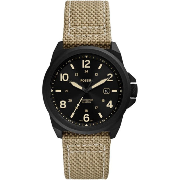 Fossil Black Dial And Brown Nylon Strap Men Watch FS5917