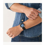 Fossil Blue Dial Black Leather Strap Men Watch FS5960P
