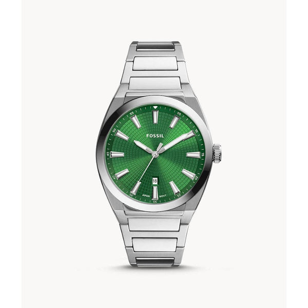 Fossil Green Dial Silver Stainless Steel Strap Men Watch FS5983