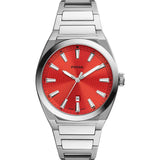Fossil Red Dial Silver Stainless Steel Strap Men Watch FS5984