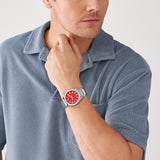 Fossil Red Dial Silver Stainless Steel Strap Men Watch FS5984