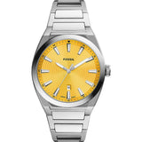 Fossil Gold Dial Silver Stainless Steel Strap Men Watch FS5985