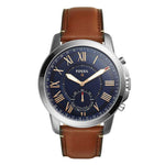 FOSSIL GRANT HYBRID SMARTWATCH SILVER STAINLESS STEEL FTW1122 BROWN LEATHER STRAP MEN'S WATCH - H2 Hub Watches