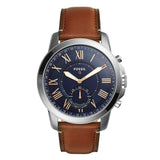 FOSSIL GRANT HYBRID SMARTWATCH SILVER STAINLESS STEEL FTW1122 BROWN LEATHER STRAP MEN'S WATCH - H2 Hub Watches