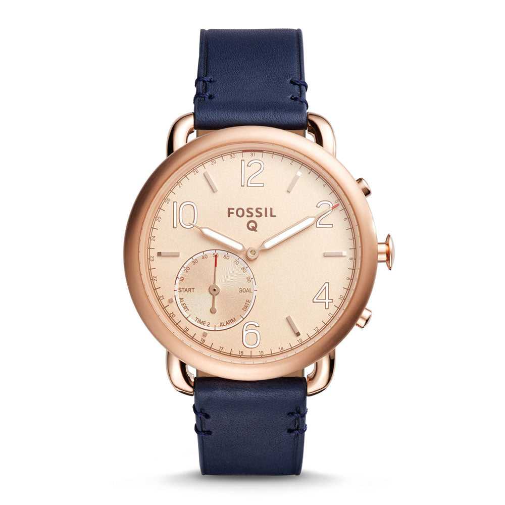 FOSSIL REFURBISHED Q TAILOR DIGITAL ROSE GOLD STAINLESS STEEL FTW1128 BLUE LEATHER STRAP HYBRID SMARTWATCH - H2 Hub Watches