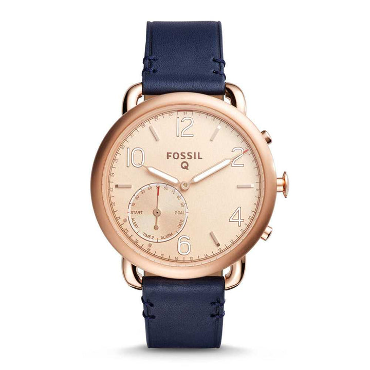 FOSSIL REFURBISHED Q TAILOR DIGITAL ROSE GOLD STAINLESS STEEL FTW1128 BLUE LEATHER STRAP HYBRID SMARTWATCH - H2 Hub Watches