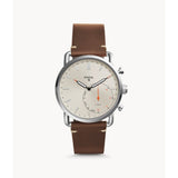 FOSSIL Q COMMUTER DIGITAL SILVER STAINLESS STEEL FTW1150 BROWN LEATHER STRAP HYBRID SMARTWATCH