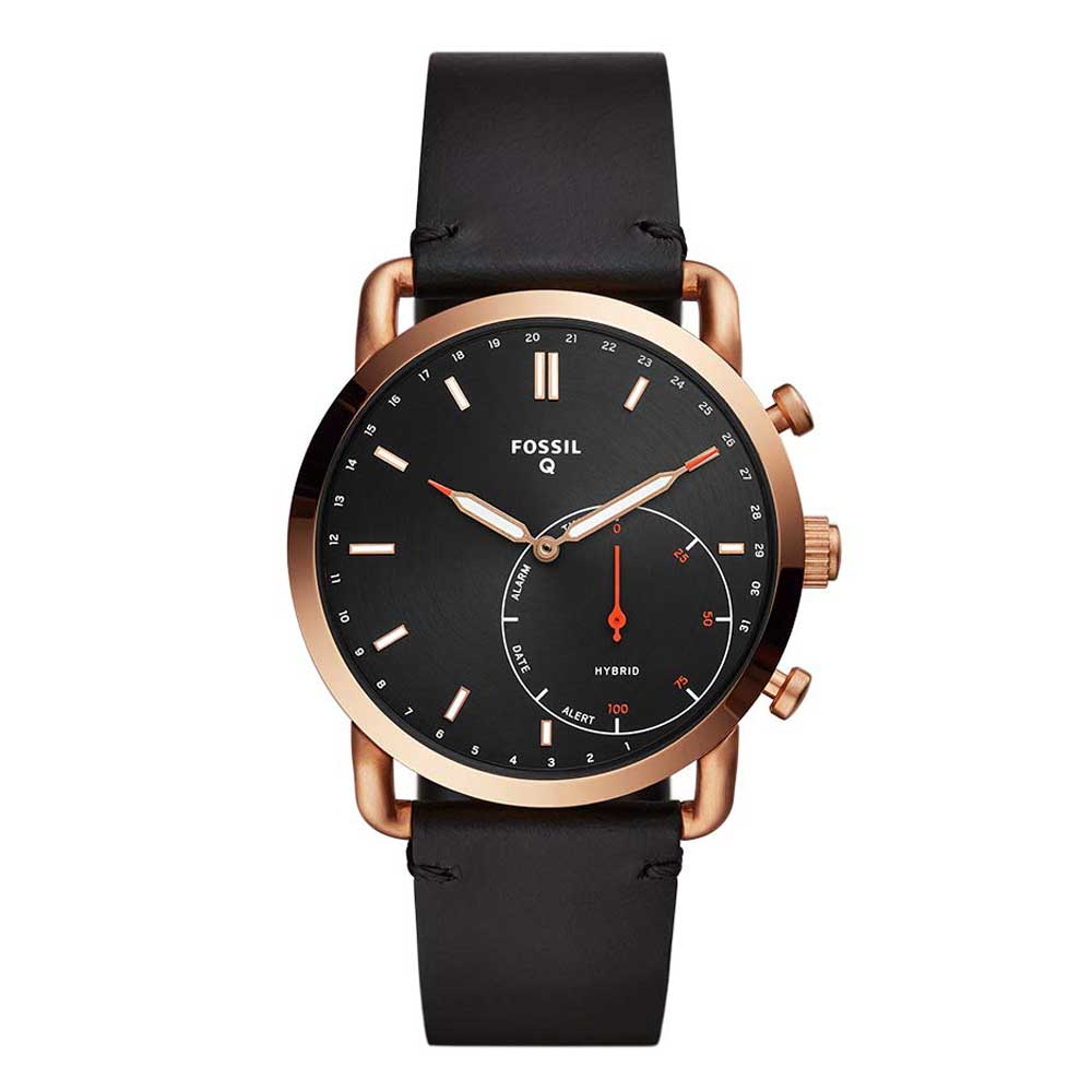 FOSSIL Q COMMUTER BLACK STAINLESS STEEL FTW1176 LEATHER HYBRID MEN'S SMARTWATCH - H2 Hub Watches