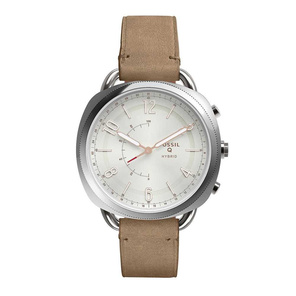FOSSIL REFURBISHED Q ACCOMPLICE DIGITAL SILVER STAINLESS STEEL FTW1200 BROWN LEATHER STRAP HYBRID SMARTWATCH - H2 Hub Watches