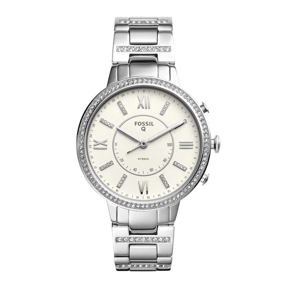 FOSSIL HYBRID SMARTWATCH Q VIRGINIA DIGITAL SILVER STAINLESS STEEL FTW5009 WOMEN'S WATCH - H2 Hub Watches