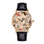 ARIES GOLD CUSTOMISED GOLD STAINLESS STEEL WATCH - NUDE FLORAL LEATHER STRAP WOMAN'S WATCH - H2 Hub Watches