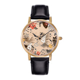 ARIES GOLD CUSTOMISED GOLD STAINLESS STEEL WATCH - NUDE FLORAL LEATHER STRAP WOMAN'S WATCH - H2 Hub Watches