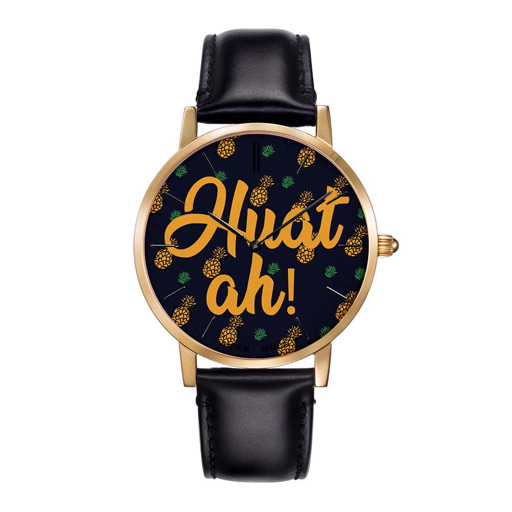 ARIES GOLD CUSTOMISED GOLD STAINLESS STEEL WATCH - HUAT AH BLACK UNISEX LEATHER STRAP WATCH - H2 Hub Watches
