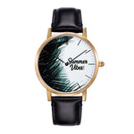 ARIES GOLD CUSTOMISED GOLD STAINLESS STEEL WATCH - SUMMER VIBES PALM LEAVES UNISEX LEATHER STRAP WATCH - H2 Hub Watches