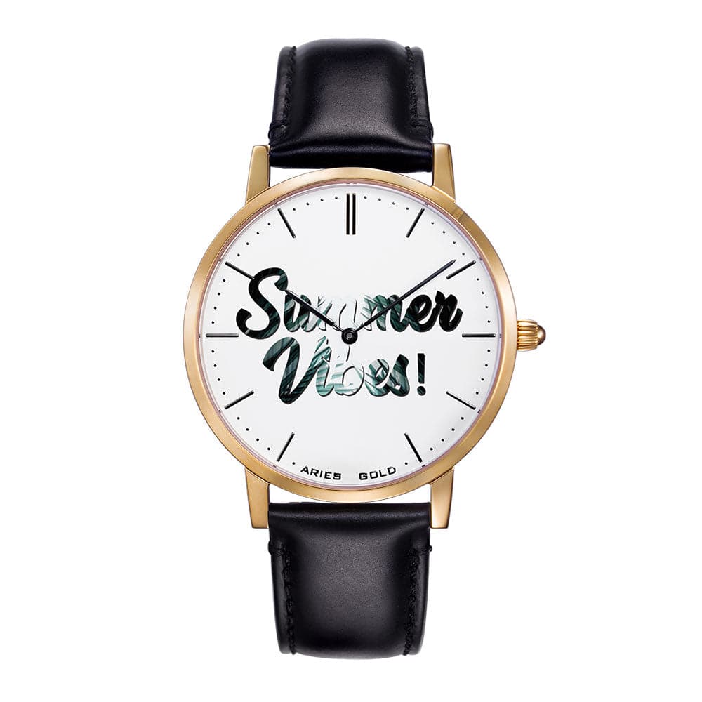 ARIES GOLD CUSTOMISED GOLD STAINLESS STEEL WATCH - SUMMER VIBES WHITE UNISEX LEATHER STRAP WATCH - H2 Hub Watches