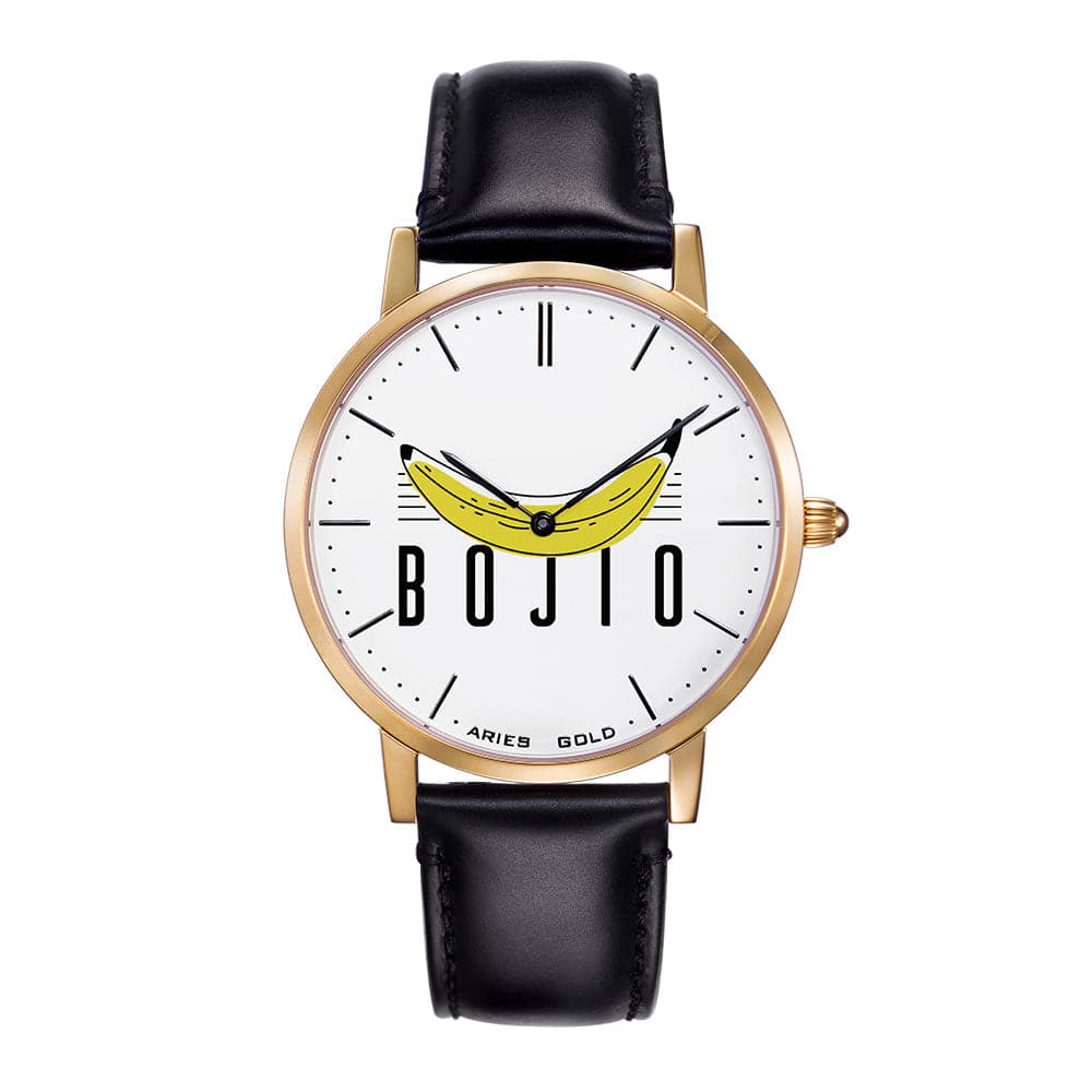 ARIES GOLD CUSTOMISED GOLD STAINLESS WATCH -  BOJIO WHITE UNISEX LEATHER STRAP WATCH - H2 Hub Watches