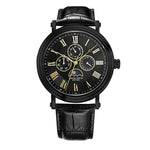 ARIES GOLD URBAN KENSINGTON BLACK STAINLESS STEEL G 101 BK-BKG LEATHER STRAP MEN'S WATCH - H2 Hub Watches
