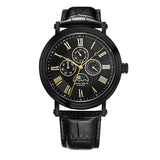 ARIES GOLD URBAN KENSINGTON BLACK STAINLESS STEEL G 101 BK-BKG LEATHER STRAP MEN'S WATCH - H2 Hub Watches