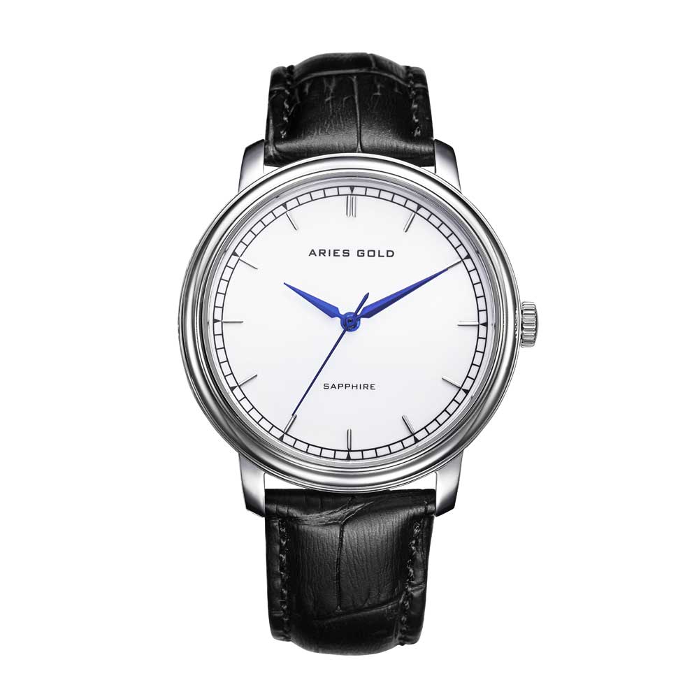 ARIES GOLD ANALOG QUARTZ STAINLESS STEEL G 1012Z S-W SILVER LEATHER STRAP MEN'S WATCH - H2 Hub Watches