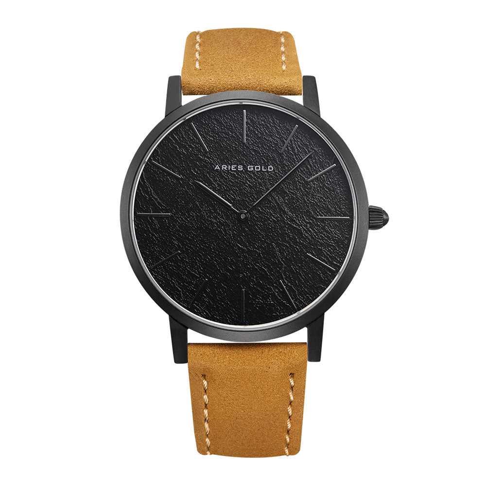 ARIES GOLD URBAN SANTOS BLACK STAINLESS STEEL G 1022 BK-BKME BROWN LEATHER STRAP WOMEN'S WATCH - H2 Hub Watches