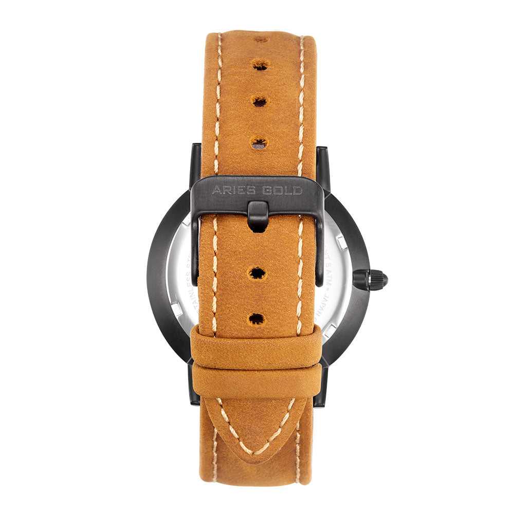 ARIES GOLD URBAN SANTOS BLACK STAINLESS STEEL G 1022 BK-BKME BROWN LEATHER STRAP WOMEN'S WATCH - H2 Hub Watches