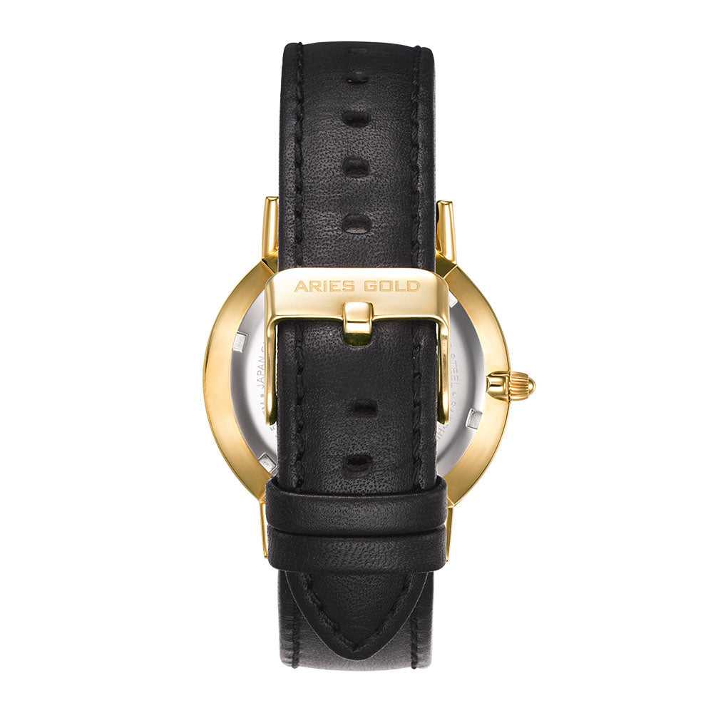 ARIES GOLD URBAN SANTOS G 1022 G-BK BLACK LEATHER STRAP MEN'S WATCH - H2 Hub Watches