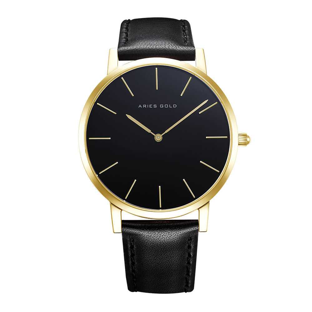 ARIES GOLD URBAN SANTOS G 1022 G-BK BLACK LEATHER STRAP MEN'S WATCH - H2 Hub Watches