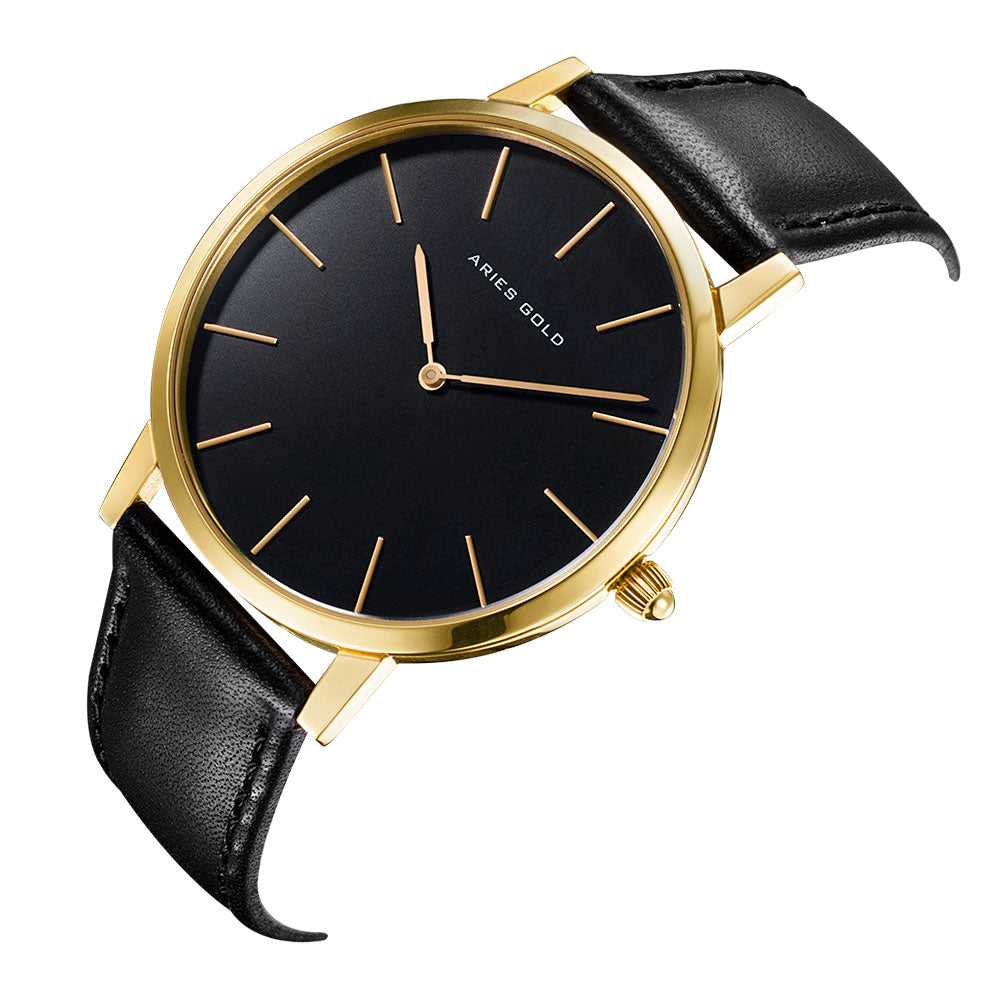 ARIES GOLD URBAN SANTOS G 1022 G-BK BLACK LEATHER STRAP MEN'S WATCH - H2 Hub Watches
