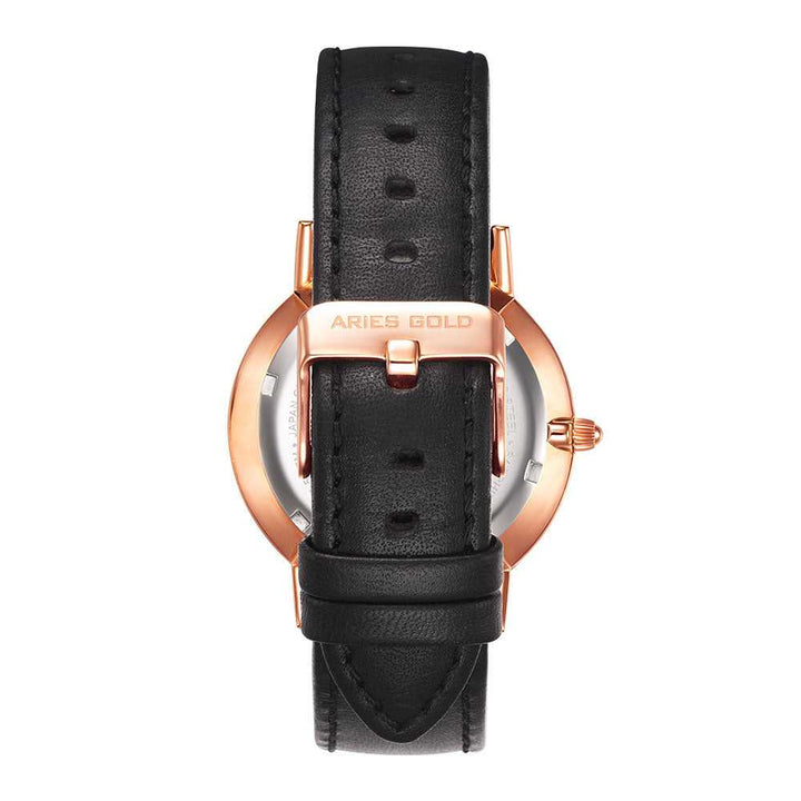 ARIES GOLD URBAN SANTOS ROSE GOLD STAINLESS STEEL G 1022 RG-BK BLACK LEATHER STRAP MEN'S WATCH - H2 Hub Watches