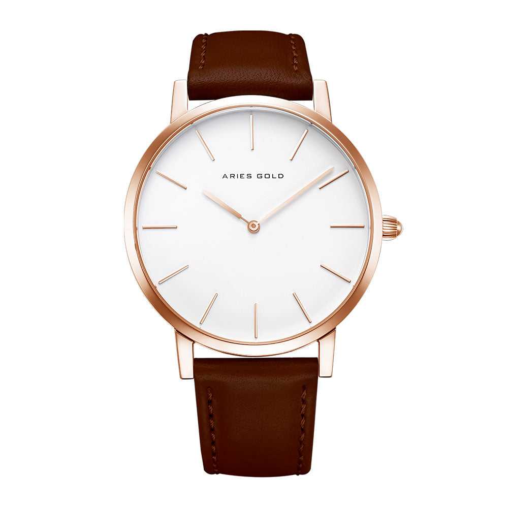 ARIES GOLD URBAN SANTOS G 1022 RG-W BROWN LEATHER STRAP MEN'S WATCH - H2 Hub Watches