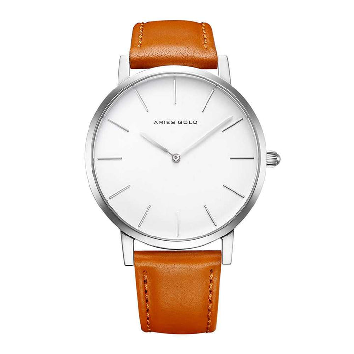 ARIES GOLD URBAN SANTOS G 1022 S-W BROWN LEATHER STRAP UNISEX'S WATCH - H2 Hub Watches