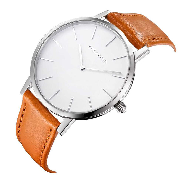 ARIES GOLD URBAN SANTOS G 1022 S-W BROWN LEATHER STRAP UNISEX'S WATCH - H2 Hub Watches