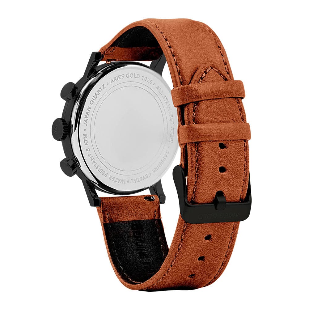 ARIES GOLD URBAN JOURNEY G 1025 BK-BEI BROWN LEATHER STRAP MEN'S WATCH - H2 Hub Watches