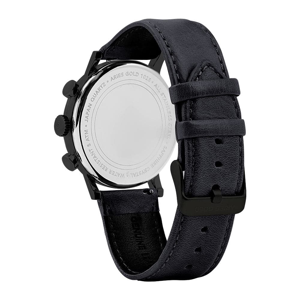ARIES GOLD URBAN JOURNEY G 1025 BK-BKBEI BLACK LEATHER STRAP MEN'S WATCH - H2 Hub Watches