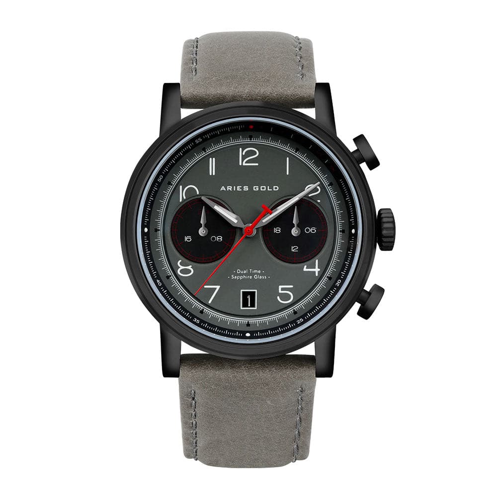 ARIES GOLD URBAN JOURNEY G 1025 BK-GY GREY LEATHER STRAP MEN'S WATCH - H2 Hub Watches
