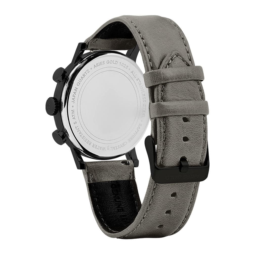 ARIES GOLD URBAN JOURNEY G 1025 BK-GY GREY LEATHER STRAP MEN'S WATCH - H2 Hub Watches