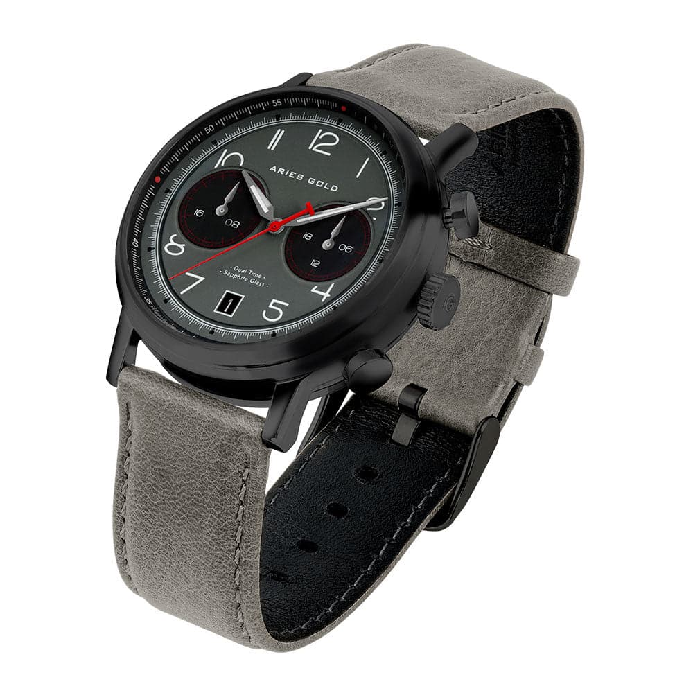 ARIES GOLD URBAN JOURNEY G 1025 BK-GY GREY LEATHER STRAP MEN'S WATCH - H2 Hub Watches
