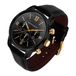 ARIES GOLD URBAN ETERNAL BLACK STAINLESS STEEL G 1027 BKG-BKG BLACK LEATHER STRAP MEN'S WATCH - H2 Hub Watches