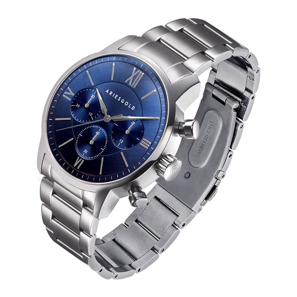 ARIES GOLD URBAN ETERNAL SILVER STAINLESS STEEL G 1027 S-BU MEN'S WATCH - H2 Hub Watches
