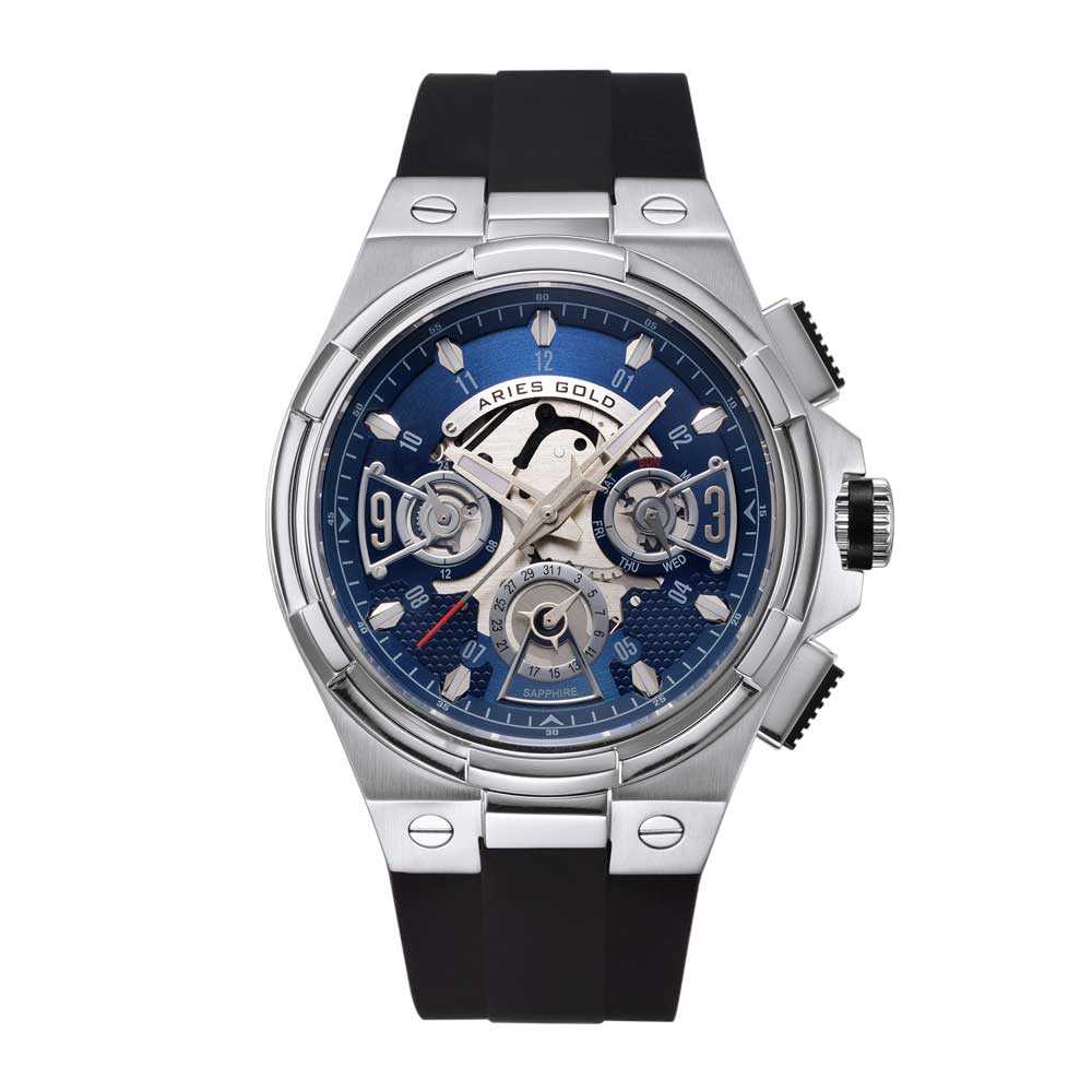 ARIES GOLD ANALOG LIGHTNING STAINLESS STEEL G 7003 S-BUS BLACK RUBBER STRAP MEN'S WATCH - H2 Hub Watches